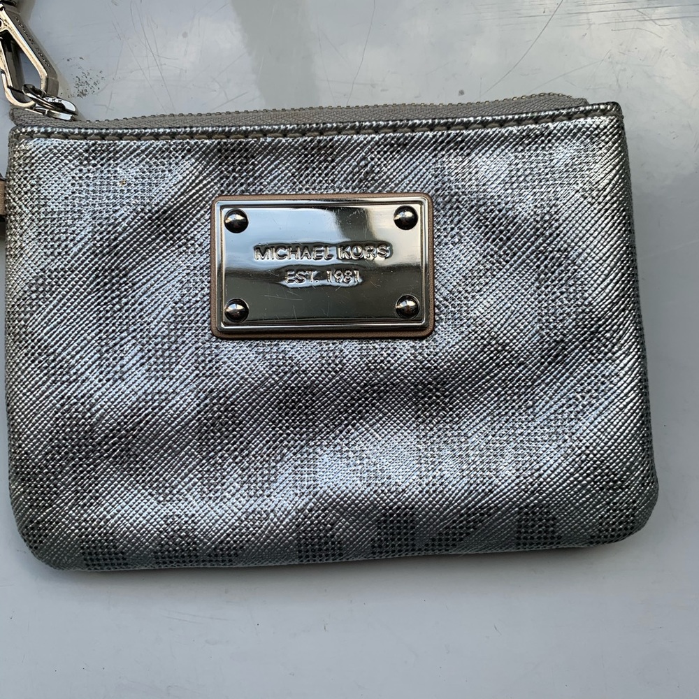 Michael Kors Silver Logo Wristlet